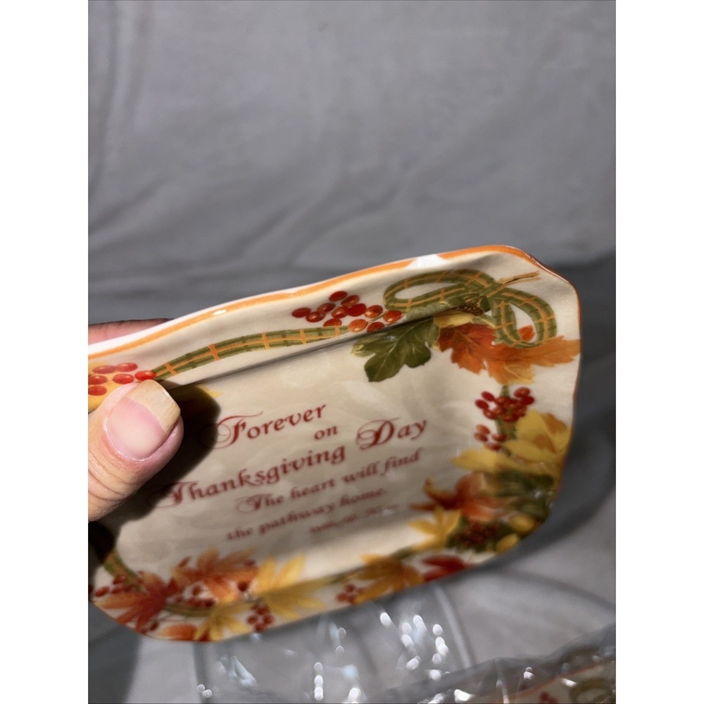 222 Fifth AUTUMN CELEBRATION Forever Square Appetizer Plate Set 8 Thanksgiving - Picture 9 of 9